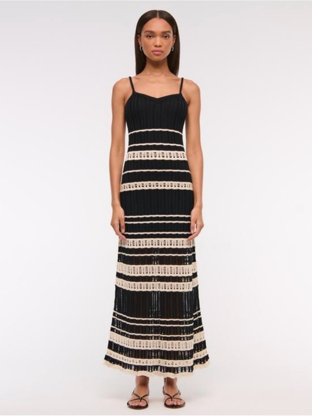 Abercrombie & Fitch Women’s XXS Petite Black Cream Crochet Knit Maxi Dress